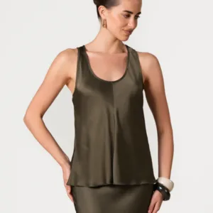 Demi Satin Vest Top | Khaki